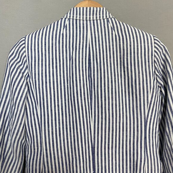 J. Crew Schoolboy Blazer Striped Blue White Linen Sz 2 Women Professional Preppy - Picture 5 of 16